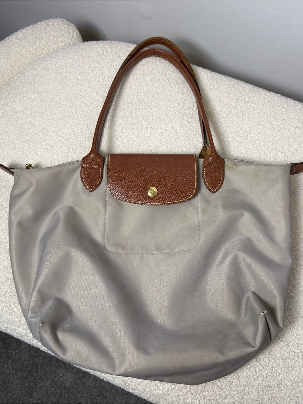 LongChamp Small Tote Bag In Taupe Gray Color Luxury Purse